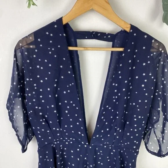 Lioness Size M Playsuit Romper Low Cut front & Back Navy Stars Party - Picture 2 of 11